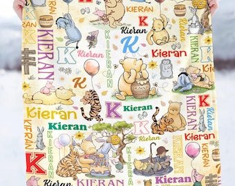 Personalized Classic Winnie the Pooh Fleece Blanket, Pooh and Friends Blanket, Custom Name Baby Gift, Classic Pooh Nursery Throw Gift