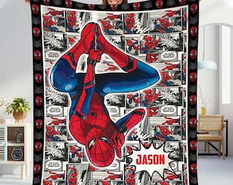 Personalized Spider Man Blanket, Spider Man Friends Blanket, Superhero Gift Blanket, Custom Hero Name Blanket, Superhero Baby Name Blanket