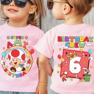 Custom Mario Toad Birthday Shirt, Super Mario Galaxy Movie Shirt, Epic Universe Mario Family Shirt, Mario Group Birthday Party Shirt -4 画像 4