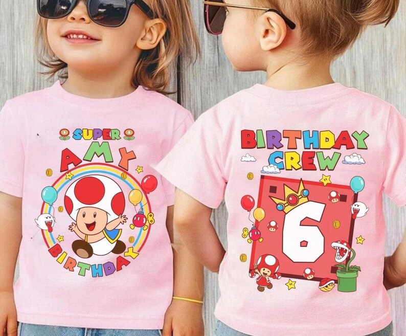 Custom Mario Toad Birthday Shirt, Super Mario Galaxy Movie Shirt, Epic Universe Mario Family Shirt, Mario Group Birthday Party Shirt -4 画像 4