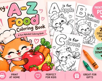 A-Z Food Coloring Book for Kids | ABC Learning Activity | Preschool Printable PDF