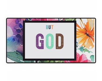 Alfombrilla de escritorio cristiana, alfombrilla de ratón floral en acuarela, decoración de espacio de trabajo con cita de fe