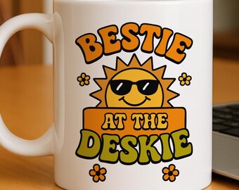 Taza "Work Bestie", estilo años 70, de cerámica