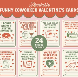 Coworker Valentines Cards Printable, Funny Work Valentine for Colleagues, Boss, Employees, Workplace Office Party Digital Download PDF