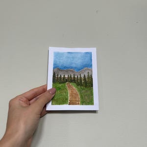 hand painted watercolor mountain landscape greeting card