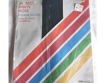 Medias vintage Jr Miss, pequeñas, azul marino, transparentes, hasta la cintura, Sandalfoot, Kmart, nuevas