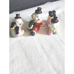 Vintage Porzellan Purzeln Clowns, 3 Keramik Spaßmacher, Zirkusfiguren