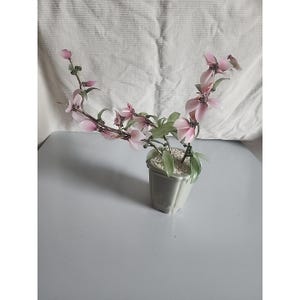 Vintage Asian Glass Bonsai Tree Jade Cherry Blossoms Flowers In Celadon Pot