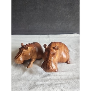 2 Hand geschnitzte Holz Nilpferd Skulptur African Vintage