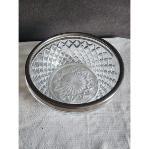 Vintage Lead Crystal Bowl Silver plate Rim Made In England Heavy Glass