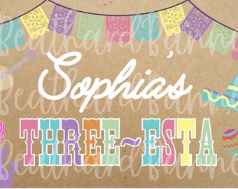 Plantilla de pancarta de cumpleaños de Three-Esta Fiesta (descarga digital/Canva)