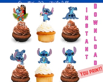 Adornos para cupcakes de Lilo y Stitch: Decoración DIY para fiestas de cumpleaños (Descarga digital, archivo PDF/PNG)