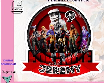 Adorno para tarta de Fort Gamer: Decoración editable para fiesta de cumpleaños (descarga digital)