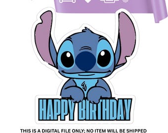 Stitch Birthday Cake Topper: Blue Party Decor (PNG Digital Download 10x10 inches)