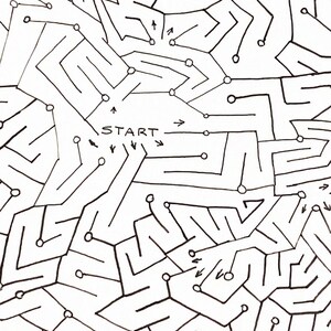 May include: Black and white maze illustration with the word "START" and "END" visible. The maze is complex, with numerous paths and dead ends. Arrows indicate direction. The image includes the text "2025 Maze Warrior. All Rights Reserved."