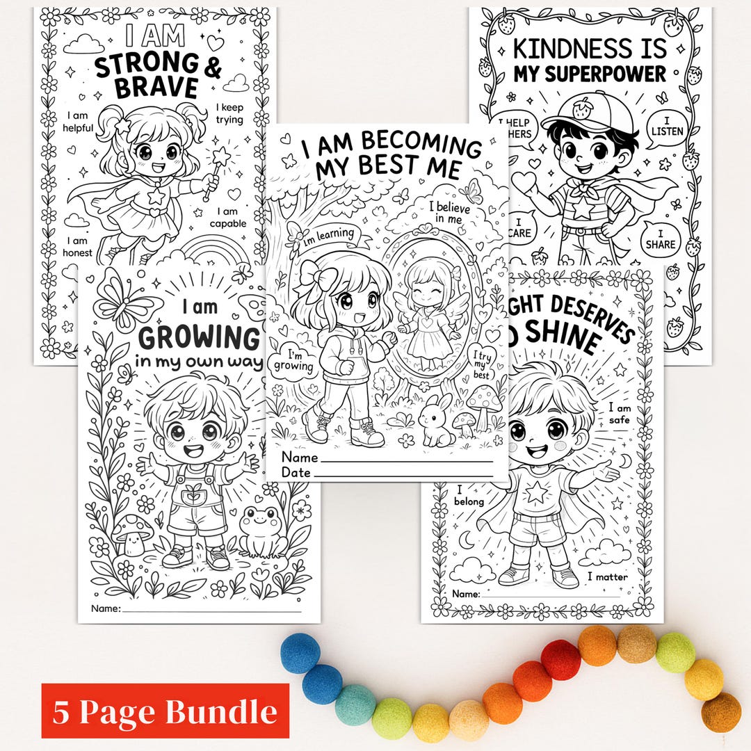 I Am Affirmations Coloring Pages for Kids – 10 Printable Mindfulness ...