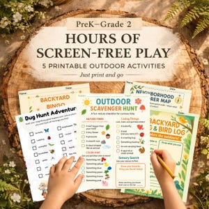 Outdoor Activities for Kids Bundle, 5 Printable Games to Keep Kids Busy Outside, Scavenger Hunt, Backyard Games, Homeschool Outdoor Fun