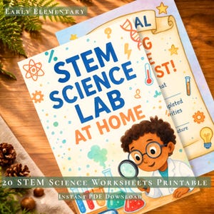 Vroegtijdige STEM-leeractiviteit wetenschap | Homeschool STEM Science Lab-pdf met 20 pagina's | Wetenschapsexperimenten voor kinderen Science Lab afdrukbaar