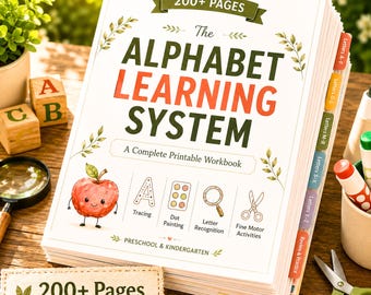 ABC Alphabet Learning System Printable Workbook, Alphabet Tracing Worksheets, Preschool Curriculum, Fine Motor Activities, Pre K Homeschool