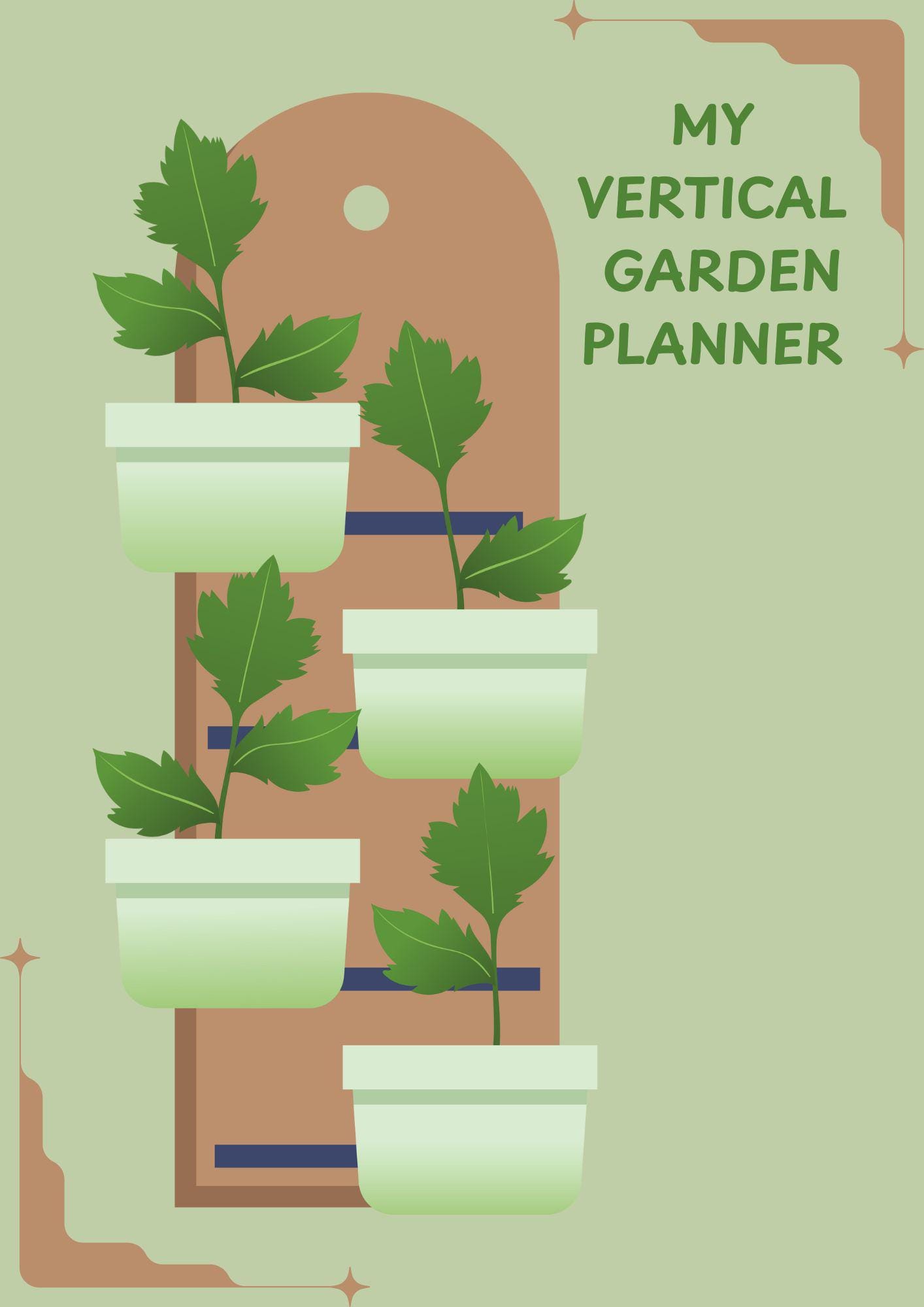 Planificador de jardines verticales, jardinería en espacios pequeños, jardinería sostenible, jardín vertical DIY, diario de jardinería imprimible, jar