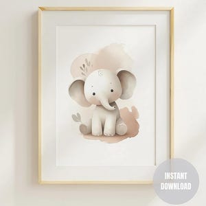 Soft Safari Baby Elephant Nursery Print | Baby Safari Animal Print | Neutral Jungle Nursery Wall Decor | Digital Download  |  Single Print