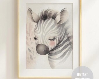 Watercolor Zebra Nursery Print: Safari Animal Wall Art (Digital Download)