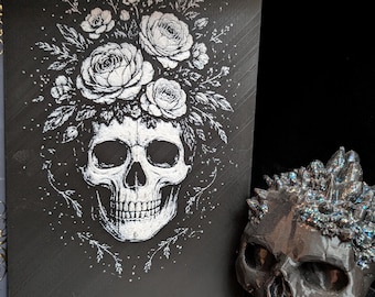 Dark Romance Skull Art Print | Gothic Floral Skull Decor | Bookish Dark Romance Decor | Spicy Bookish Shelf Decor | Gothic Flower Skull