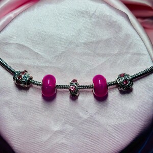 Fuchsia Glam Charm Bracelet | Bold Pink Glass Beads & Sparkling Rhinestones | Handmade Jewelry Gift for Her