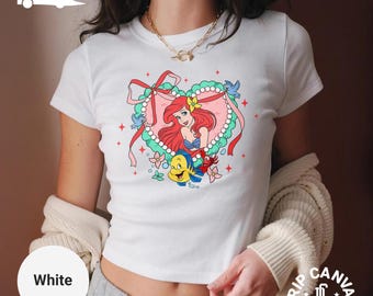 Disney Little Mermaid Princess Era Woman's Baby Tee: Waltdisney Girly Ariel Crop Top