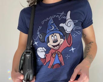 Disney Imagination Little Sorcerer Mickey Baby Tee, Disneyland Fantasia Woman Crop Top, Y2K Magical Kingdom Tee