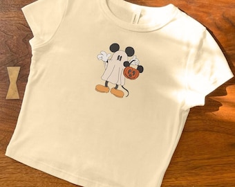 Halloween Mickey Baby Tee, Girls Minnie Spooky Crop Top, Y2k Woman Cropped Tank Top