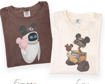 Camiseta retro de pareja de Disney Pixar Wall-E y Eve, camiseta de Magic Kingdom Disneyland Sr. y Sra.