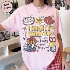 Ts Vintage I knew It I knew You Shirt, Toy Story 5 Music Inspired Tee, Cowboy Jessie Woody Sheriff T-shirt, Disneyland Friendship TS13 Top Blossom/Light Pink