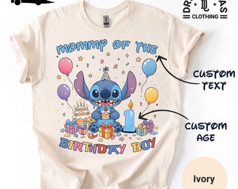 Custom Birthday Boy Disney Stitch Shirt, Youth Cartoon Personalized Birthday Tee, Family Matching Birthday Party Shirt, Customized Name Age