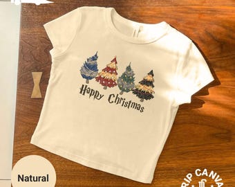 Camiseta navideña para bebé con temática de mago: Top corto para mujer con árbol de Navidad de bruja