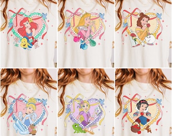Retro Girly Princess Characters Shirt, Disney Cartoon Park Theme T-shirt, Girls Trip Tee, Rapunzel, Belle, Cinderella, Beauty & The Beast