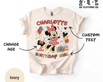 Custom Birthday Girl Disney Minnie Shirt, Youth Cartoon Personalized Birthday Tee, Family Matching Birthday Party Shirt, Customized Name Age