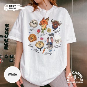 Zootopia Characters Signature Shirt: Disney Nick Wilde Judy Hopps Flash Sloth Clawhauser Bogo Bellwether Youth Movie Fan Tee