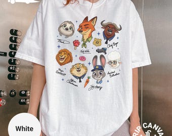 Zootopia Characters Signature Shirt: Disney Nick Wilde Judy Hopps Flash Sloth Clawhauser Bogo Bellwether Youth Movie Fan Tee