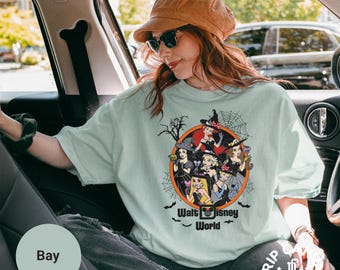 Camiseta retro de Halloween con personajes de princesas Disney, disfraz espeluznante de villana de Disneyland, sudadera con capucha de Disneyworld, Rapunzel, Bella, Cenicienta, Ariel