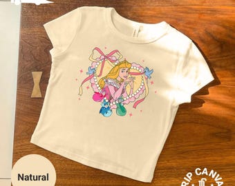 Disney Sleeping Beauty Princess Era Woman's Baby Tee: Waltdisney Girly Aurora Princess Crop Top