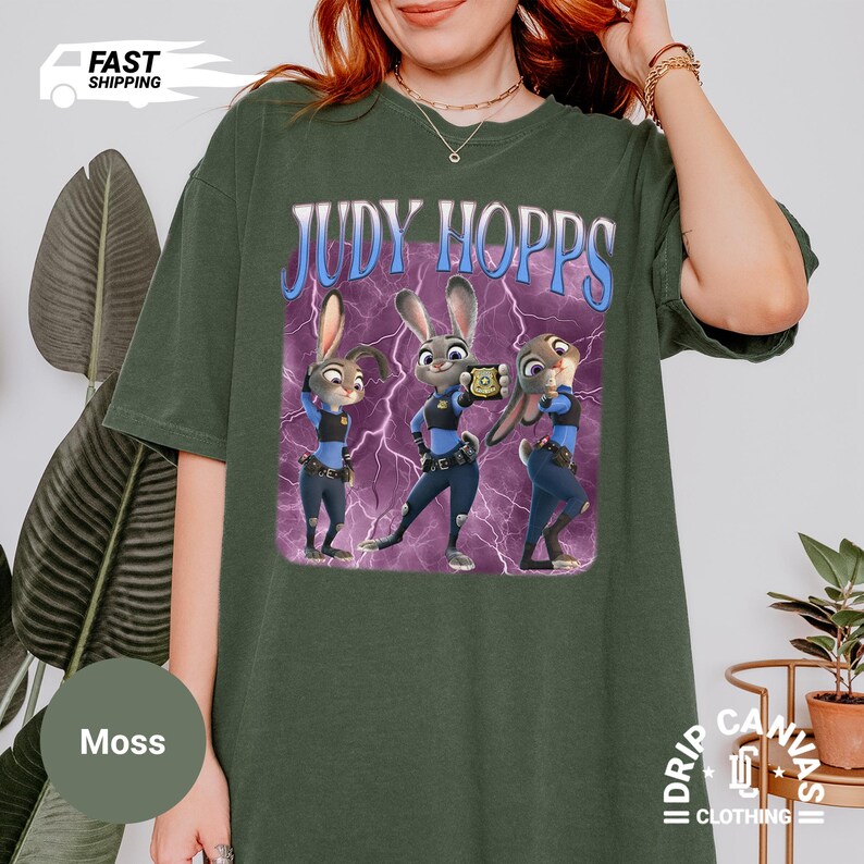 Judy Hopps Zootopia 2 Bunny Police Shirt: Disney Judy and Nick Wilde Kids Tshirt Moss/Military Green