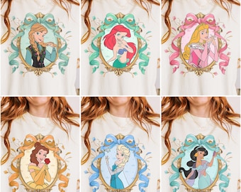 Retro Castle Disney Princess Cartoon Characters Shirt, Disneyworld Park Theme T-shirt, Girls Group Trip Tee, Rapunzel, Belle, Cinderella