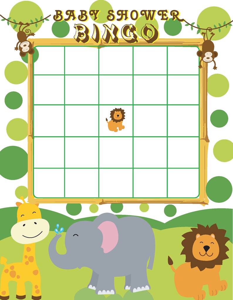 Printable Jungle Themed Baby Shower Bingo Etsy
