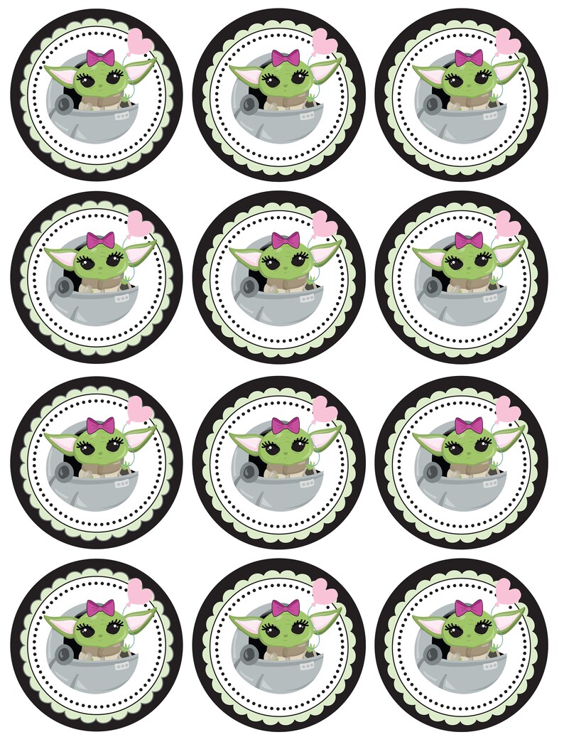Baby Yoda Girl Printable Birthday Cupcake Toppers or Tags Etsy