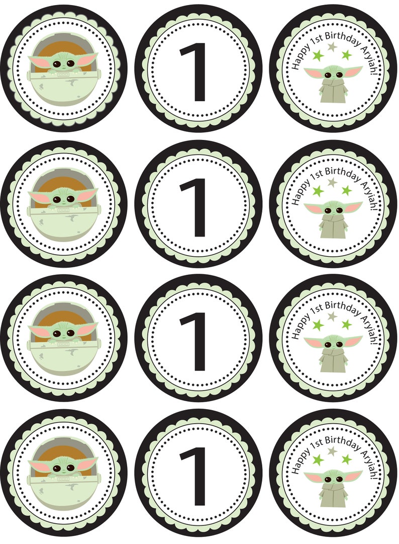Baby Yoda Printable Birthday Cupcake Toppers or Tags Etsy