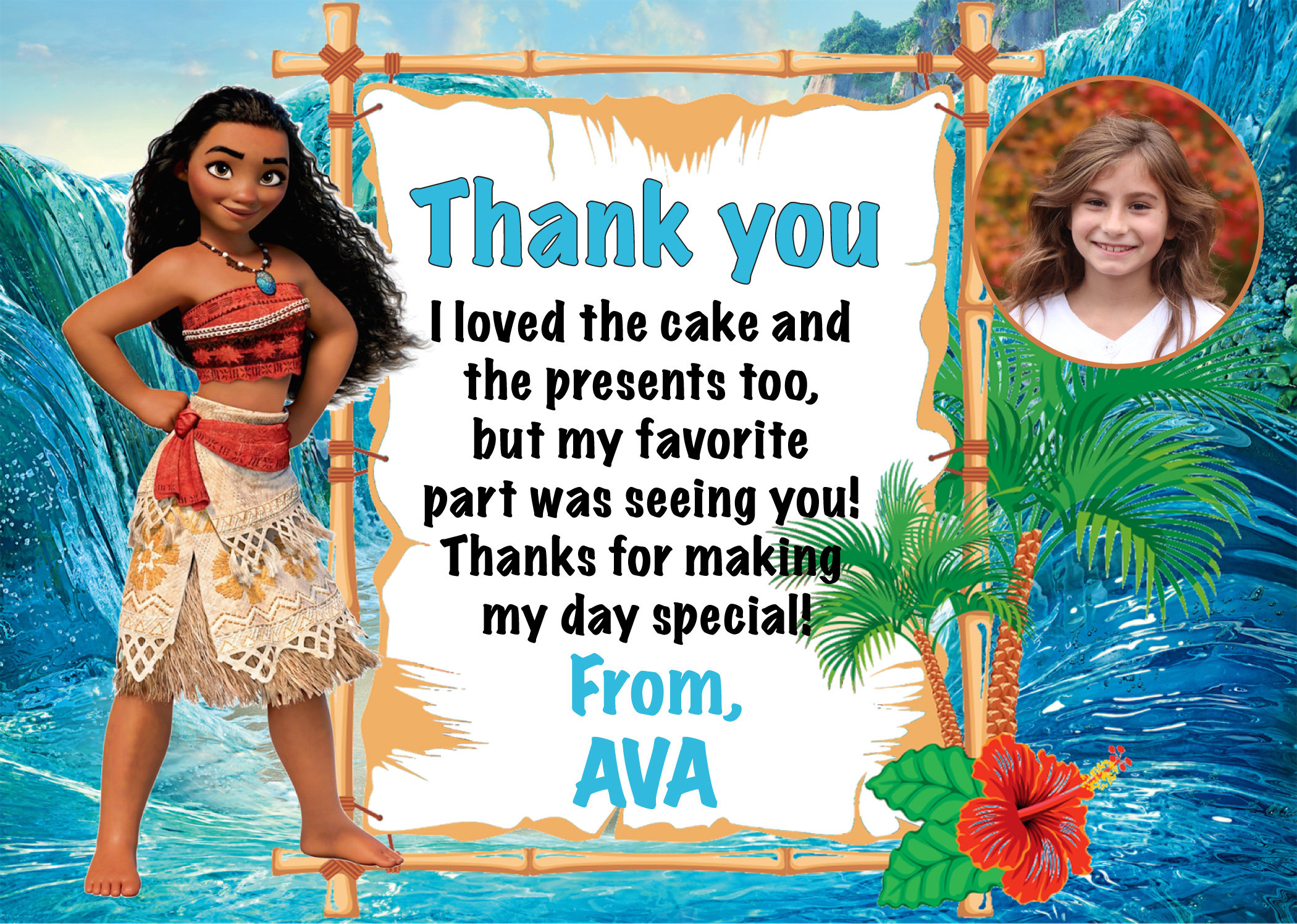 Moana Printable Birthday Photo Thank You Card - Etsy
