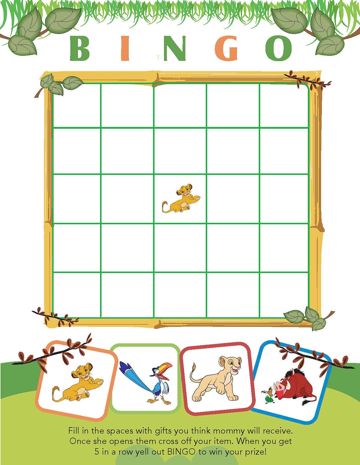 Printable Lion King Themed Baby Shower Bingo - Etsy Denmark