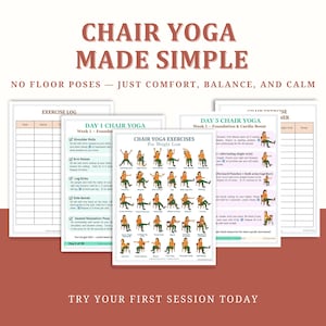 Chair Yoga for Seniors & Beginners - 28-Day Program, Printable PDF, Routine + Trackers