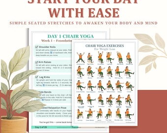 Chair Yoga for Seniors & Beginners - 28-Day Program, Printable PDF, Routine + Trackers